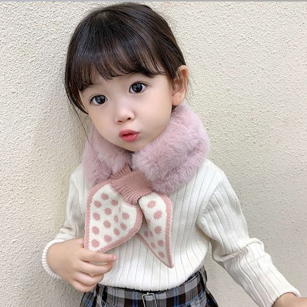 

winter baby plush cross neckband girl princs warm academy sle children's scarf fashion67la, Red;brown