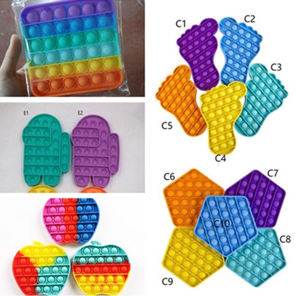 

30pcs/dhl push pops bubble sensory toy funny anti-stress pops it fidget toys all shapes squeezy squishy stress reliever kids gifts h12101