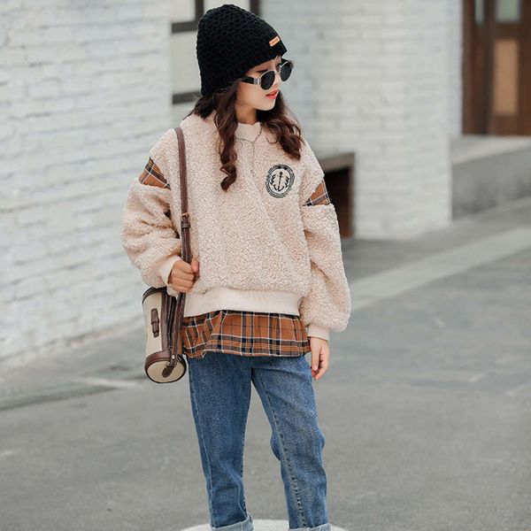 

2020 plush sweater girls' new winter korean sle little girl long sve children's thickened pullover, Black