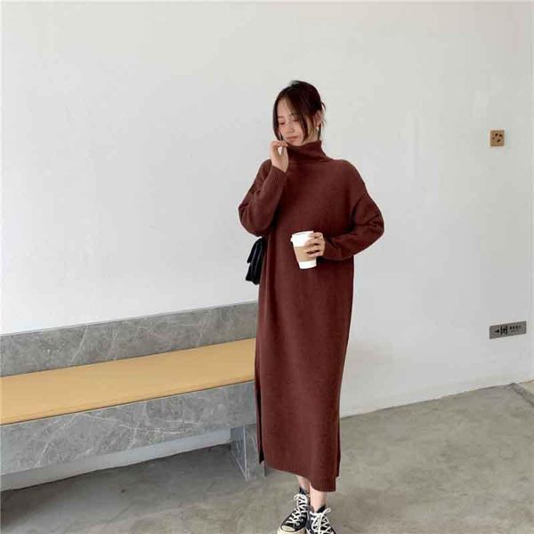 

one-piece korean dress new autumn winter women loose dress knitted sweater solid long sleeve soft casual dresses vestidos, Black;gray