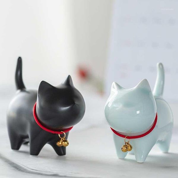 

decorative objects & figurines collectible porcelain cat figurine small kitten bell figure statue cute gift for lover handmade craft shelf a