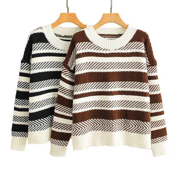 

2021 new 9586 popular autumn european and american women's twist pullover loose sweater sv1j, Black;white