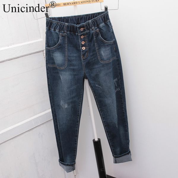 

unicinder 2020 plus size jeans women's loose harem pants full length high waisted jeans women denim plus size jeans#1711 y1214, Blue