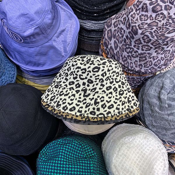 

small show net face red leopard pattern fisherman's women's fashion brand children's autumn and winter versatile bucket hat k, Blue;gray