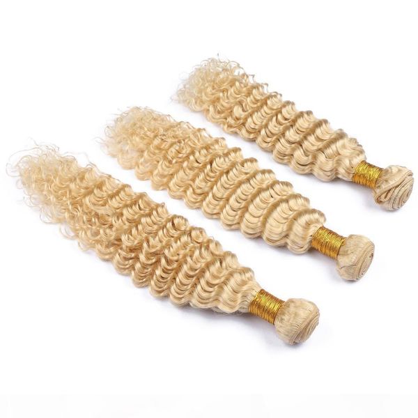 

#613 blonde peruvian human hair weft extensions bleach blonde human hair weaves deep wave wavy peruvian virgin hair bundles deals 3pcs lot, Black;brown