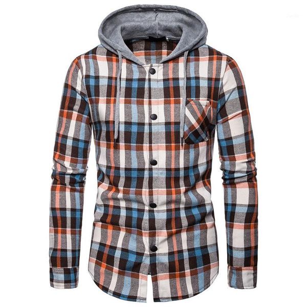 

adisputent spring autumn plaid hoodie men hooded sweatshirt male slim fit sportswear tracksuit pocket drawstring button1, Black