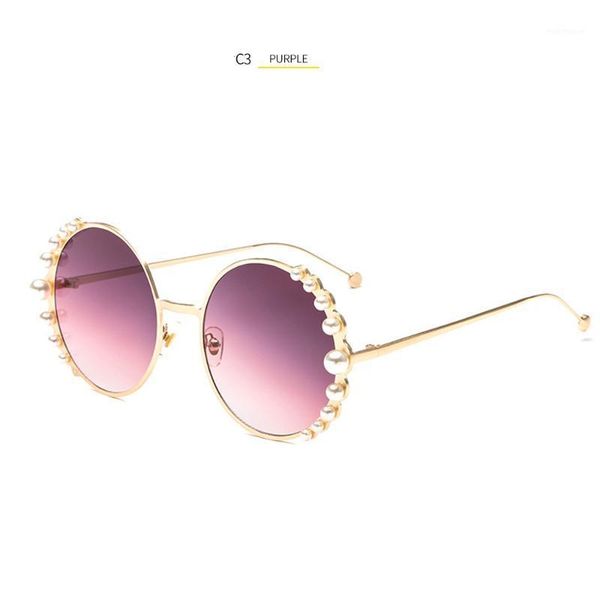 

sunglasses vintage punk style steam women round frame pearls wild trend designer sun glasses men metal, White;black