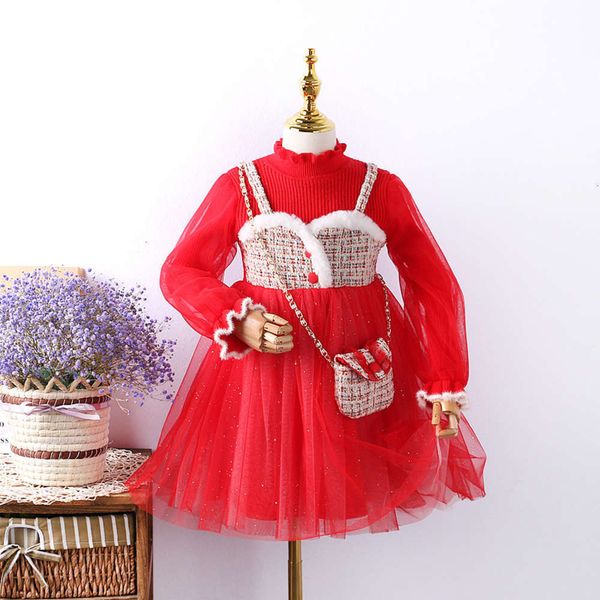 

sle boutique foreign 2020 little winter fragrance girl's princs children's plush drs, Red;yellow