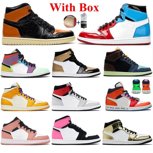 

with box new jumpman 1 1s basketball shoes men women shattered backboard fearless lightweight mens trainers outdoor sports sneakers 36-46, White;red