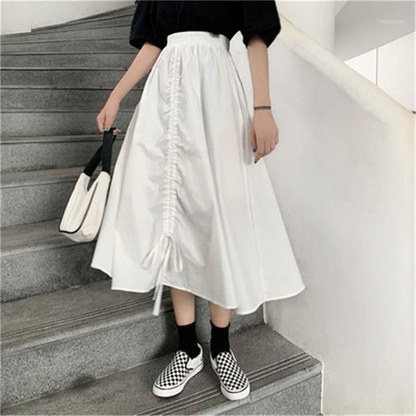 

2020 new arrivals elastic lace-up half skirt for ladies high waist a- line skirt fashion chic elegant women's bust1, Black