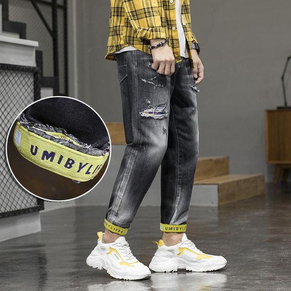 

2020 with holes denim (ankle-length pants) men's korean-style loose-fit skinny brand men's wear youth fashion pants, Blue