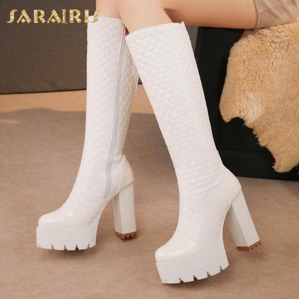 

boots sarairis 2021 fashion skidproof platform super high heels mid calf women wholesale comfy quality boot lady shoes, Black