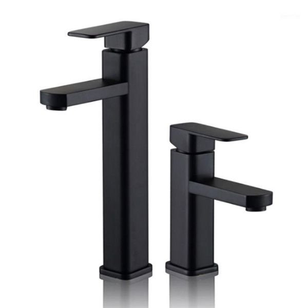 

bathroom black paint square basin faucet single handle washbasin stainless steel cold water deck mounted mixer tap1