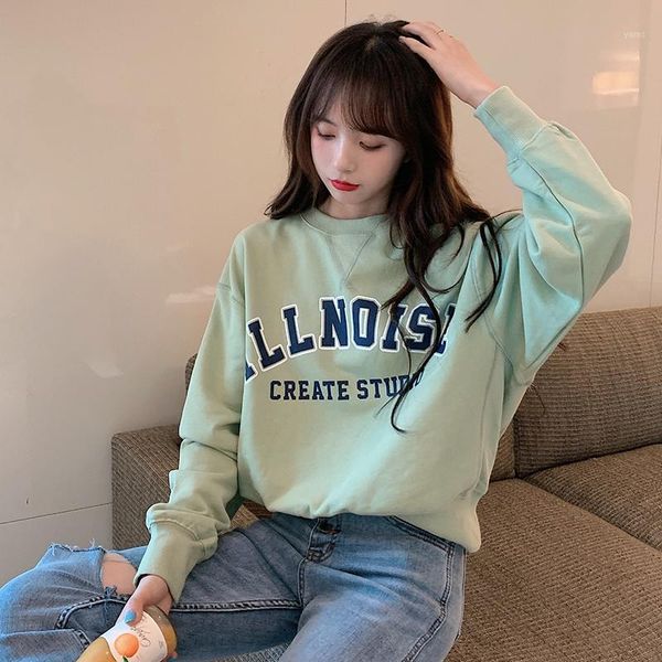 

new 2020 fashion autumn women green harajuku cotton sweatshirt women girls loose long sleeve pullover female sweatshirts 1, Black