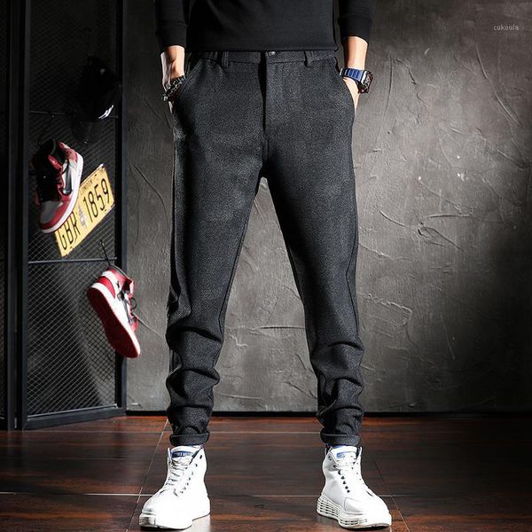 

winter thickened casual pants men fashion black loose woolen trousers1
