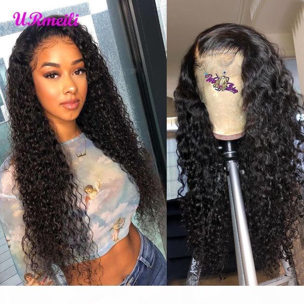 

kinky curly lace front human hair wigs for black women deep wave raw virgin indian hair body wave 4*4 lace closure natural wigs, Black;brown