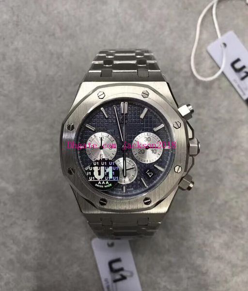 

u1 factory men's watch stainless steel bracelet 41mm white dial vk quartz chronograph working men's sports watches original box pa, Slivery;brown