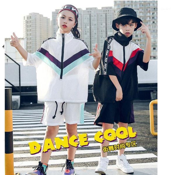 

stage wear kids hip hop dance clothing girls boys sweatshirt jogger pants jazz costumes set ballroom dancing street outfits1, Black;red