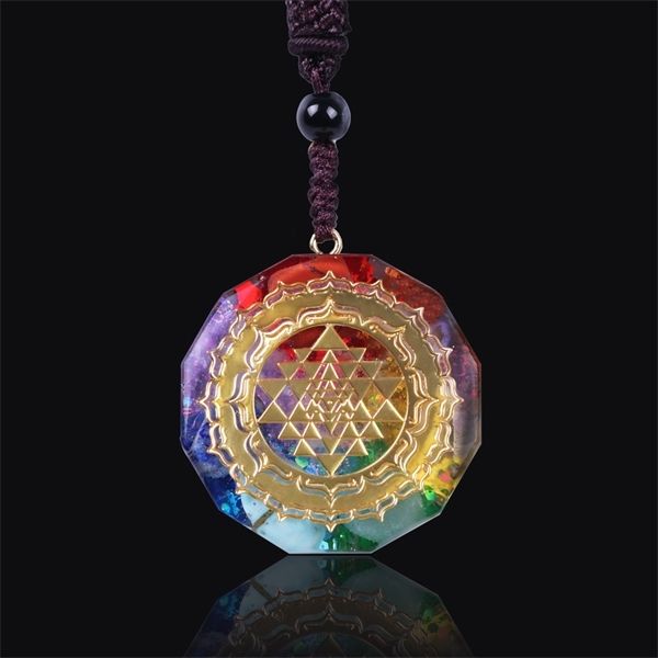 

orgonite pendant sri yantra sacred geometry chakra energy necklace meditation jewelry q1107, Silver
