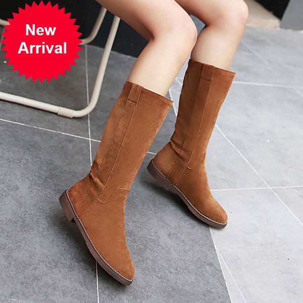 

2021 the new casual style round head on a knee-high fashion sliding in black heel thick motorcycle boots women's shoes xhi7