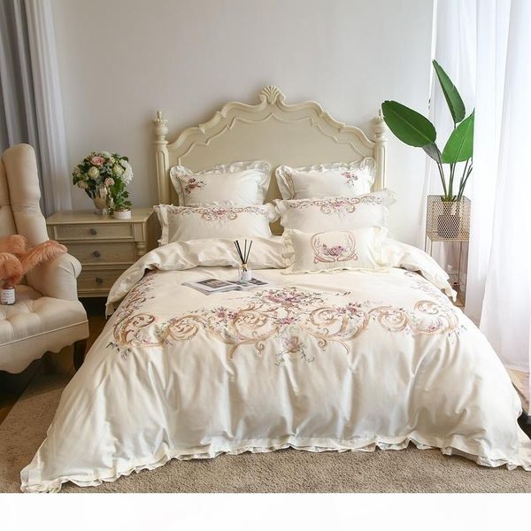 

1000tc egyptian cotton premium bedding set luxury embroidery blossom flowers king  size 4 6 7pcs duvet cover bed sheet set t200414
