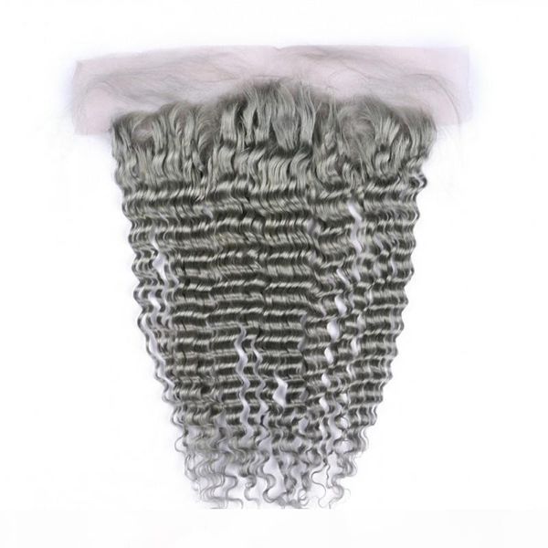 

virgin brazilian silver grey human hair ear to ear 13x4 lace frontal with baby hair deep wave pure grey full lace frontal closure, Black;brown