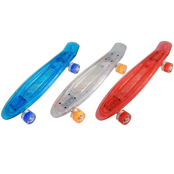 

skateboarding 22 inches transparent banana skate board with led light flash wheel street skateboard retro children