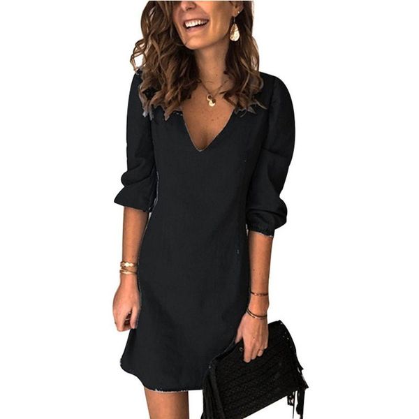 

party dresses women's dress fashion deep v-neck solid color casual, White;black