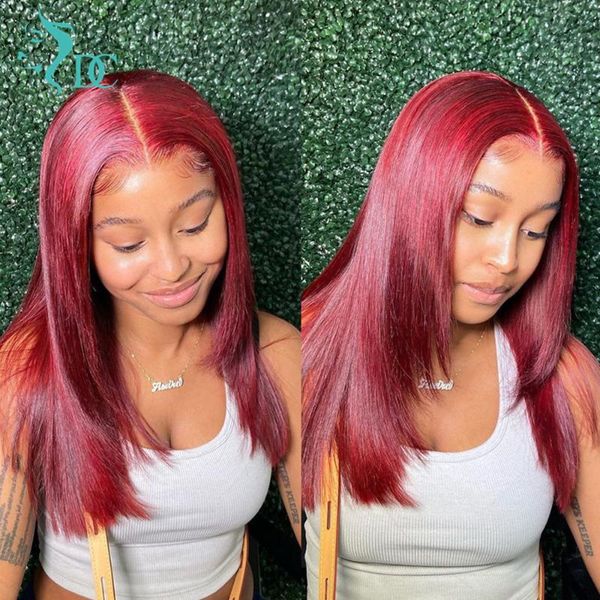 

lace wigs dc front human hair red wig 99j t part frontal pre plucked colored, Black;brown