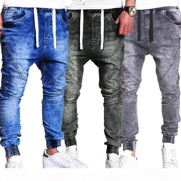

washed men designer harem jeans black blue elastic waist hiphop casual loose jeans
