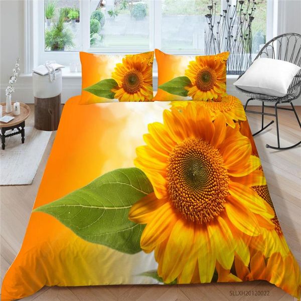 

3d sunfllower bed set king size beautiful warm color duvet cover  twin full single double cretaive bedding set sale