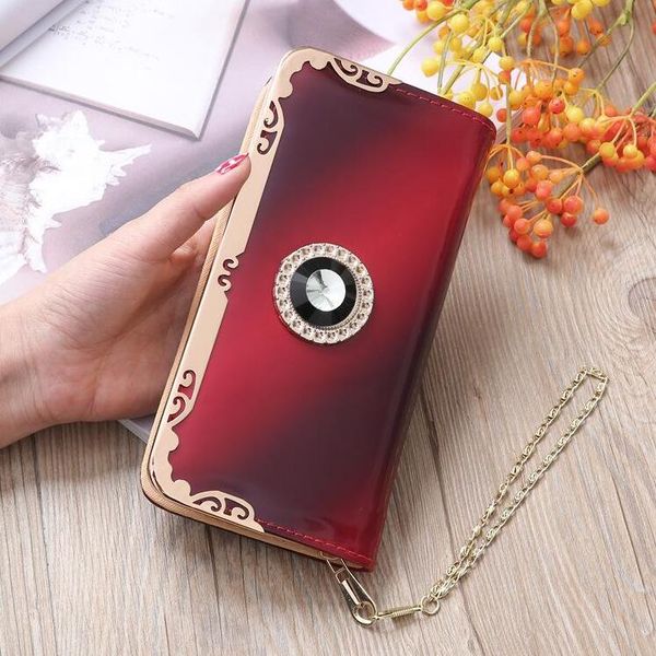 

factory wholesale women wallet elegant atmosphere leather wallets color fashion long purses multi-functional striped coin purse, Red;black