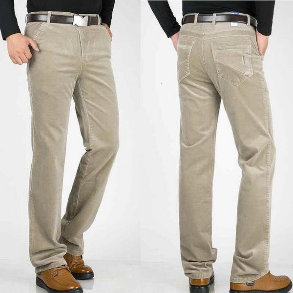 

autumn winter warm men stretch corduroy pants loose straight slacks business casual pants thicken corduroy trousers casual pant, Black