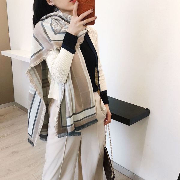 

letter splicing lattice autumn and winter new cashmere scarves women's brand version versatile fashion long warm shawl klwe, Black;purple