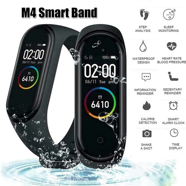 

m4 men's women's smart watch, sports wristband, heart rate and blood prsure control, color