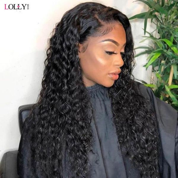 

deep wave lace frontal wig peruvian lace front human hair wigs for black women remy closure wig deep curly pre plucked, Black;brown
