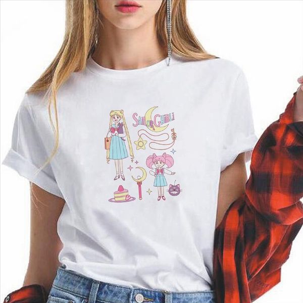 

cute women t shirt cartoon comics sailor moon tshirt fall shirts angel short sleeve crewneck crop teens for girls, White
