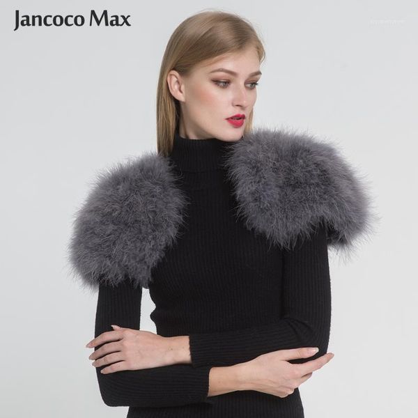 

women's fur & faux jancoco max 2021 real cape shrug women genuine ostrich feather shawl poncho fashion  s12641, Black