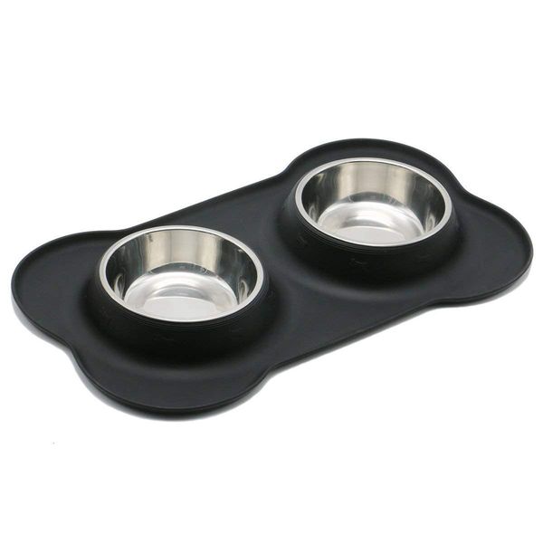 

practical dog bowls stainless steel water and food feeder with non spill skid resistant silicone mat for pets puppy