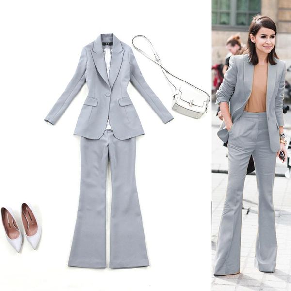 

women's suits & blazers 2 sets of large size autumn spring professional suit style gray slim one button + speaker pants, White;black