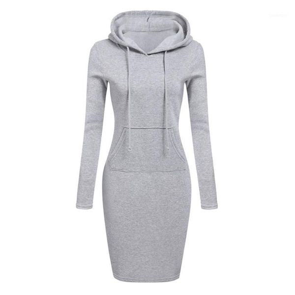

autumn winter women hooded dress 7 colors long sleeves front pockets casual sweatshirts dress slim fit hoodies dresses1, Black