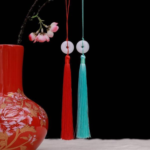 

5pc white jade peace buckle tassel diy keychain caps straps jewelry making charms curtain pendant craft accessories craft tassel h qylezb