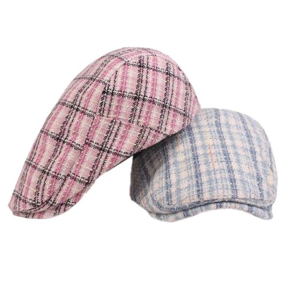 

men's and women's plaid flat hat beret cap sun hat retro beret newsboy, Blue;gray