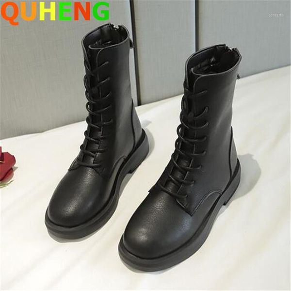 

fashion women's boots 2020 winter new plush thick cotton warm women's shoes middle tube simple motorcycle boots rear zip mujer1, Black