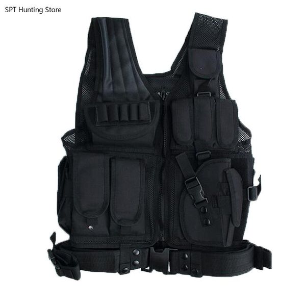 

equipment tactical vest training combat armor gear army paintball hunting vest cs molle protective vests, Camo;black