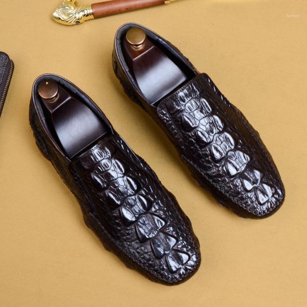 

new moccasin-gommino men's leather crocodile formal shoes stylish men's shoes1, Black