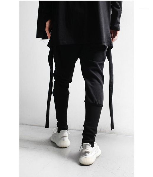 

trendy men's dark original leggings slim fit small foot tapered pants boots personalized hairstylist trendy brand harem pants1, Black