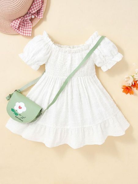 

baby swiss dot shirred bust ruffle hem dress without bag she, Red;yellow