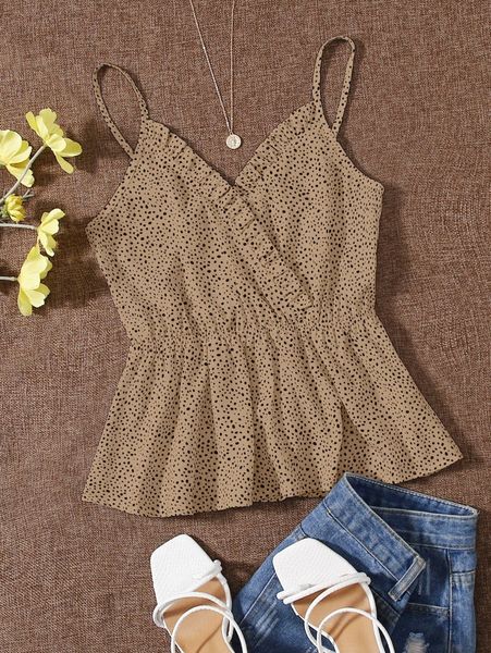 

allover print frill trim cami w6je#, White