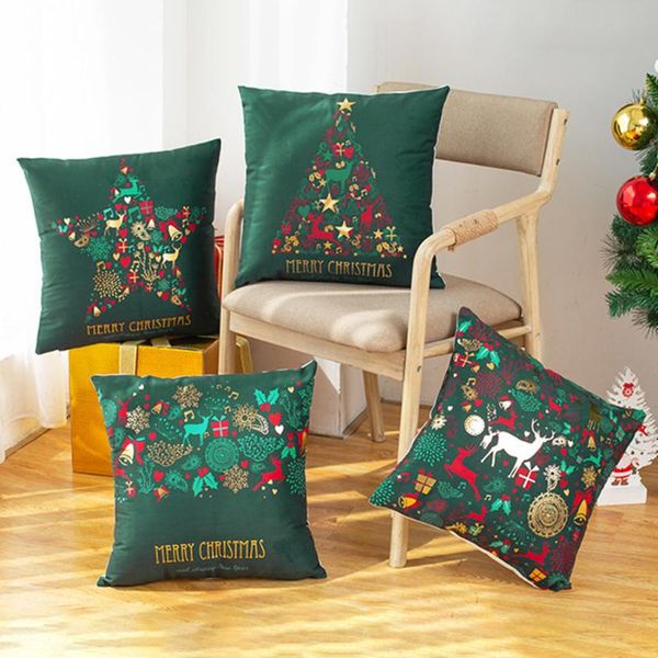 

cushion/decorative pillow nordic elk christmas tree printed bronzing decorative cushion cover super soft short velvet green throw pillows ca